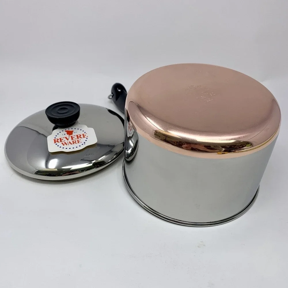 Vintage Revere Ware Copper Bottom Tall 2 Quart Pot Saucepan w Lid '82 New